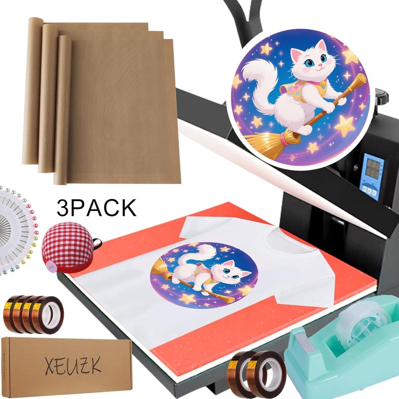 XEUZK Sublimation Shirts Tool Kits With 8 T Shirt rulers, 3Pack Teflon Sheet for Heat Press 12*16in, Heat Resistant Gloves With Silicone Bumps, 2 Rolls Heat Resistant Tape & Sublimation pencil (Blue) - Image 4